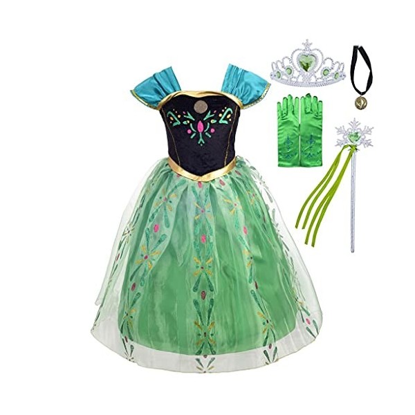 Lito Angels Deguisement Reine des Neiges Robe de Couronnement Princesse Anna avec Accessoires Enfant Fille, Taille 4-5 ans, V