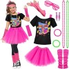 Ensemble dAccessoires de Costume de Filles des Années 80 T-Shirt Tutu Bandeau Boucles dOreilles Collier Bracelet Gants en R