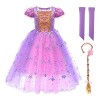 IMEKIS Filles Raiponce Costume Princesse Mardi Gras Déguisement Halloween Carnaval Cosplay Robe avec Perruque Tressée Bandeau