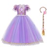 IMEKIS Filles Raiponce Costume Princesse Mardi Gras Déguisement Halloween Carnaval Cosplay Robe avec Perruque Tressée Bandeau