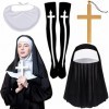 Ailesiy Ensemble de 4 costumes de nonne,Collier avec pendentif en forme de croix,Chaussettes hautes pour Halloween, cosplay, 