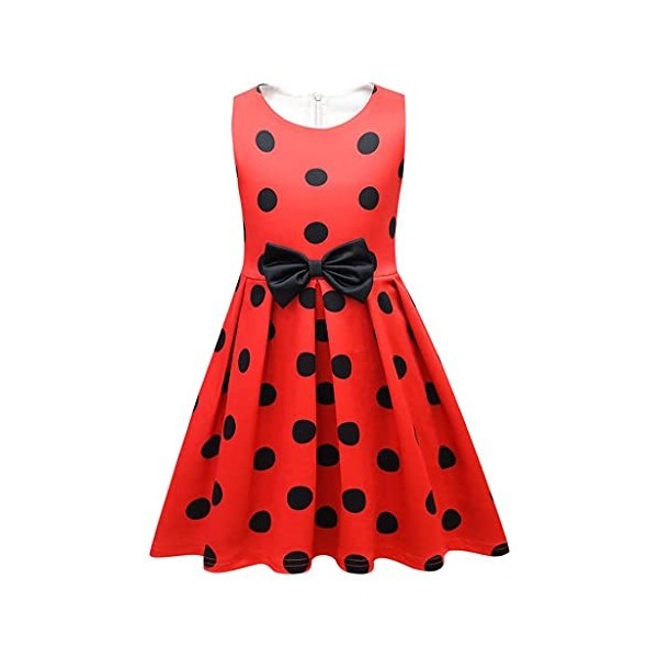 Lito Angels Deguisement Ladybug Coccinelle avec Ailes et Accessoires Enfant Fille, Robe à Pois Rouge et Noir Anniversaire Fet