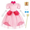 Tyidalin Peach Princesse Déguisement Robe pour Enfant Filles Super Costume Rose Mario avec Accessoires pour Halloween Carnava