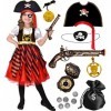 Latocos Costume de Pirate Déguisement Pirate Fille avec Accessoires Pirates Robe de Style Cour Boussole Pirate Chapeau Portef