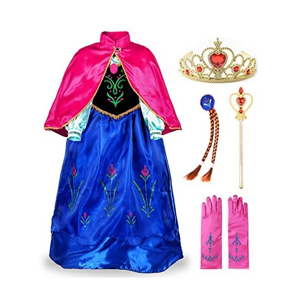 JerrisApparel Robe Costume Petites Filles Princesse Elsa Déguisement 110, Jaune avec Accessoires 