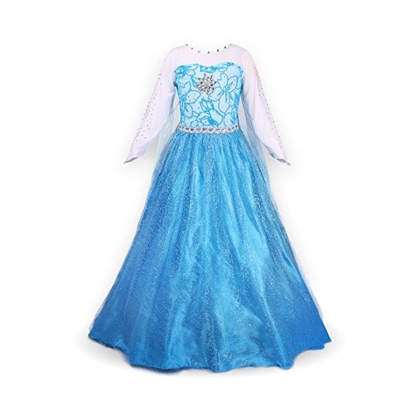JerrisApparel Robe Costume Petites Filles Princesse Elsa Déguisement 110, Jaune avec Accessoires 