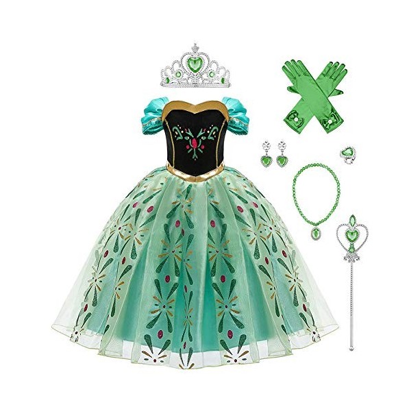 IWEMEK Filles Déguisements Princesse Anna Robe + Accessoires Reine des Neige 2 Costume de Carnaval Halloween Noël Robes de fê