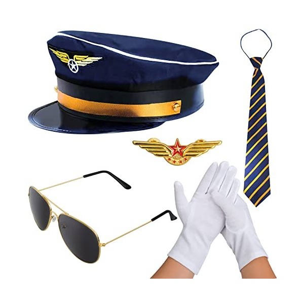 Kit de costume de capitaine de pilote davion avec lunettes de soleil daviateur bleu 