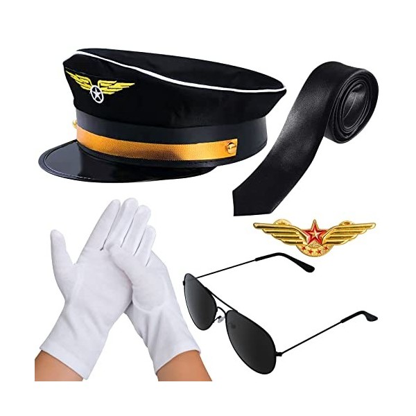 Kit de costume de capitaine de pilote davion avec lunettes de soleil daviateur bleu 