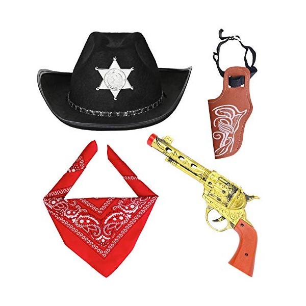 Haichen Cowboy Costume Accessoires Cowboy Chapeau Bandana Jouet Pistolets avec Ceinture Holsters Cowboy Ensemble pour Hallowe