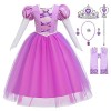 Monissy Princesse Raiponce Costume Robe Fille Déguisement Princesse Manches Bouffants de Fête pour Halloween Fête danniversa