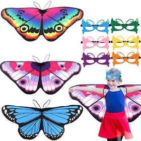 vamei 9 Pièces Déguisement Papillon Enfant Ailes Papillon Masque Halloween Fête Accessoire Cape Papillon Châle Papillon Costu