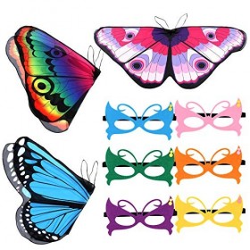 vamei 9 Pièces Déguisement Papillon Enfant Ailes Papillon Masque Halloween Fête Accessoire Cape Papillon Châle Papillon Costu