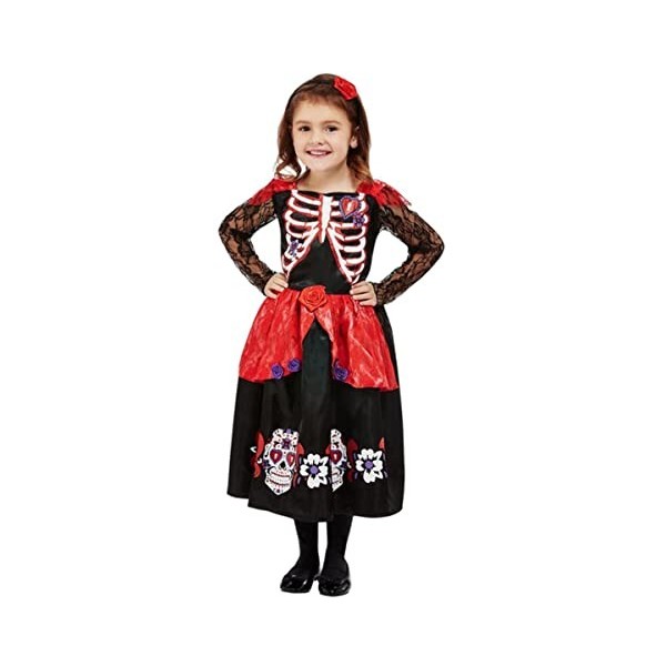 Toddler Day of the Dead Costume, Black, Dress & Headband, T2 