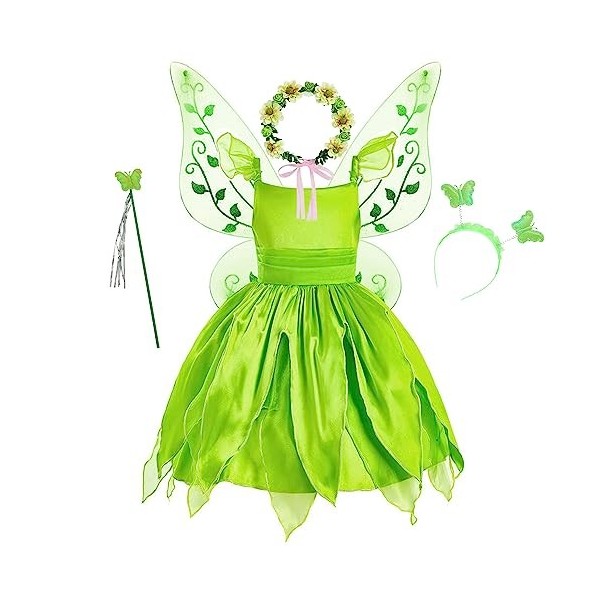 Monissy Déguisement Filles Fée Clochette Princesse Robe Couronne pour Cosplay Carnaval Soirée Halloween Noël Fête Anniversair