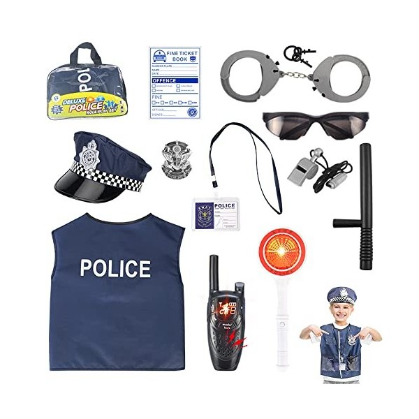 LUFEIS Déguisement Policier Enfant, Costume Policier Enfant, Police Deguisement Enfant, Policier Costume Accessoires, Police 