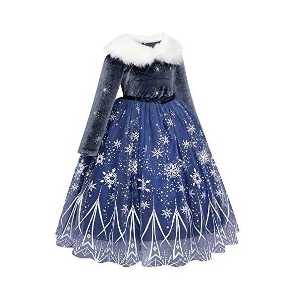 IWEMEK Déguisement Reine des Neige Robe Princesse Anna Elsa Costume Frozen avec Accessoires Enfant Fille Anniversaire Noël Ha