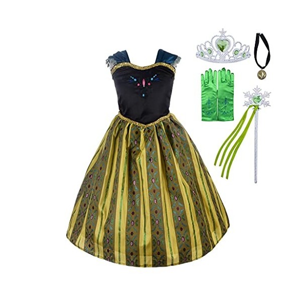 Lito Angels Deguisement Reine des Neiges Robe de Couronnement Princesse Anna avec Accessories Enfant Fille, Taille 5-6 ans, V