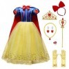 Robe de Princesse Filles Blanche Neige Déguisement avec Cape Snow White Costume Cosplay Conte de Fée Robe de Soirée Halloween