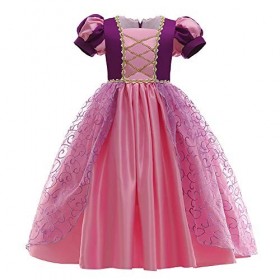 IMEKIS Filles Raiponce Costume Princesse Mardi Gras Déguisement Halloween Carnaval Cosplay Robe avec Perruque Tressée Bandeau