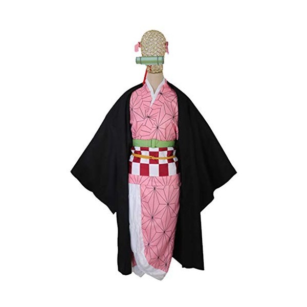 basisago Costume De Cosplay De Démon Danime, Costume De Kamado Nezuko avec des Accessoires en Bambou pour La Tenue denfants