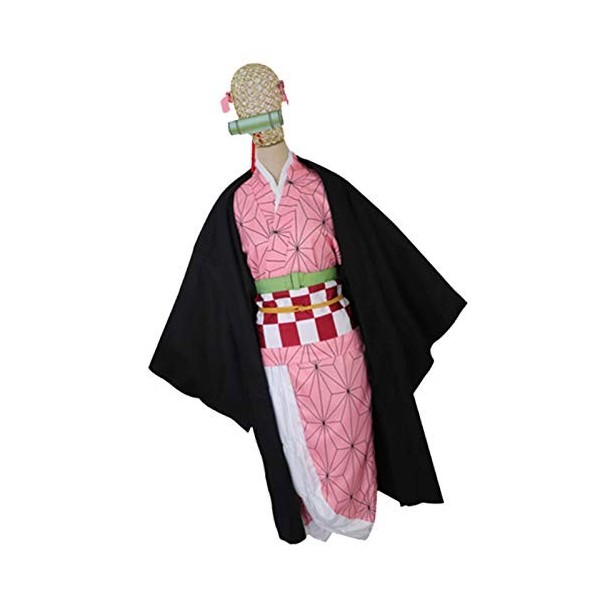 basisago Costume De Cosplay De Démon Danime, Costume De Kamado Nezuko avec des Accessoires en Bambou pour La Tenue denfants