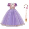 IDOPIP Fille Princesse Raiponce Costume Déguisement Robe Manches Bouffants Anniversaire Noël Halloween Partie Carnaval Cospla