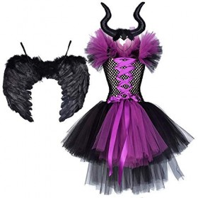 Enfants Filles Maleficent Costume Maléfique Sorcière Méchante Reine Déguisement Fantaisie Tutu Habiller Halloween Cosplay Ten
