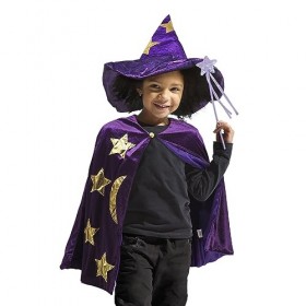 DigiTizerArt Cape de sorcière avec chapeau et mur, accessoires de costume dHalloween pour enfants, cosplay, fête, costume fa
