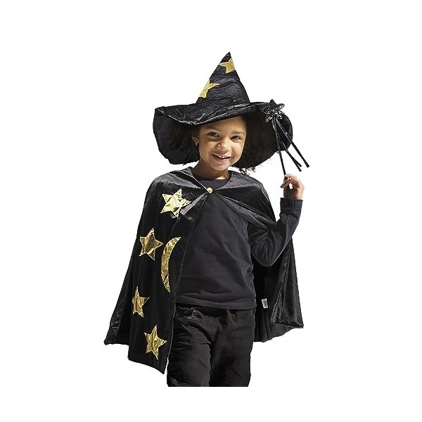 DigiTizerArt Cape de sorcière avec chapeau et mur, accessoires de costume dHalloween pour enfants, cosplay, fête, costume fa