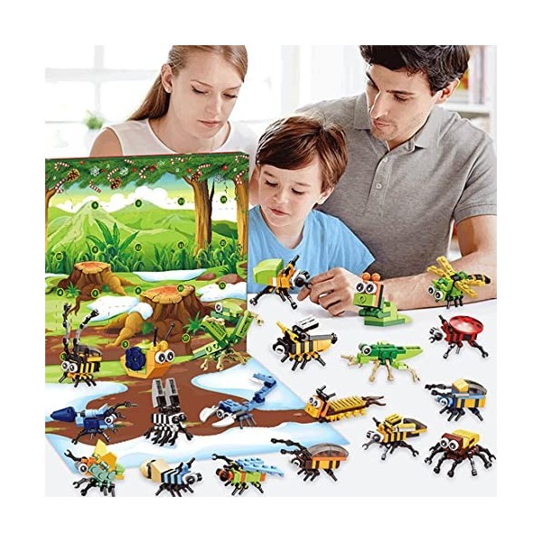 GUANYAN Calendrier de lAvent insecte 2023 pour enfants et adultes, 24 jouets de Noël modulaires animaux calendrier de Noël, 
