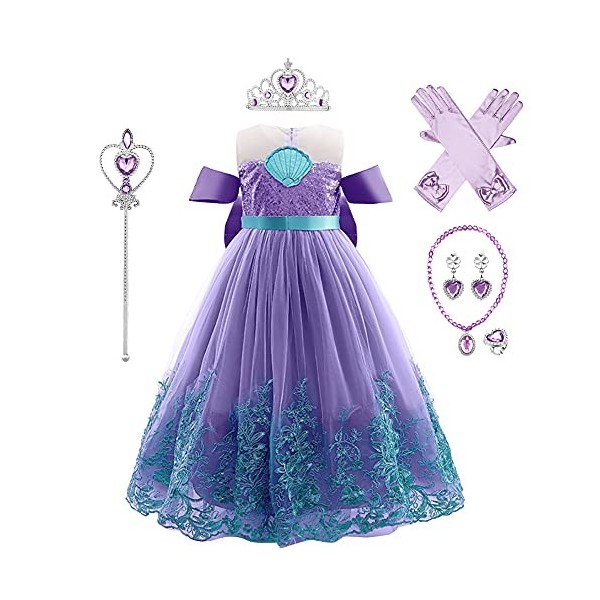 IMEKIS Enfant Filles Petite Sirène Robe Princesse Sequin Tutu Halloween Cosplay Habillage Costume De Carnaval De Noël avec Ac