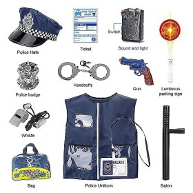 Fivtsme Deguisement Policier Enfant, Deguisement Policier, Ensemble De Costume De Police, Police Chemise Police Menottes Casq