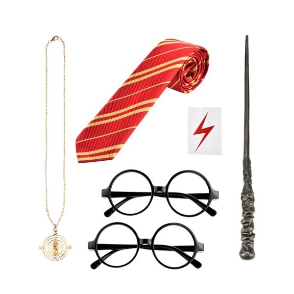 Abitoncc Lot de 6 costumes de magicien avec baguette magique, cravate de magicien, collier et lunettes pour Halloween, fête c
