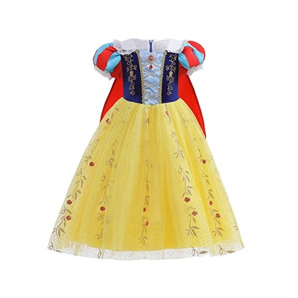 FMYFWY Costume de Carnaval Princesse Robe de Blanche Neige avec Cape Filles Conte de Fée Snow White Déguisements Halloween No