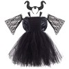 Odizli Deguisement Halloween Enfant Fille Maléfique Sorcière Costume Princesse Tulle Tutu Robe + Ailes Dange + Cornes de Dém