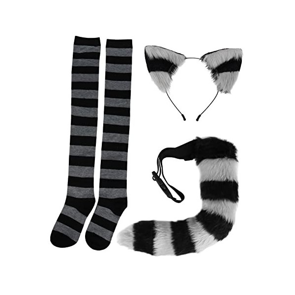 Amagogo Ensemble de costumes de chat, ensemble de queue doreilles, chaussettes de déguisement, costume de cosplay animal, ac
