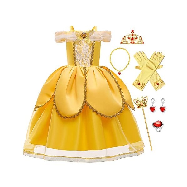 FMYFWY Costume de Carnaval Filles Princesse Robe de Belle Déguisements de la Beauté et la Bête Halloween Noël Robe de Anniver