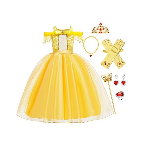 FMYFWY Costume de Carnaval Filles Princesse Robe de Belle Déguisements de la Beauté et la Bête Halloween Noël Robe de Anniver