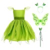 OBEEII Déguisement de Fée Clochette Fille Enfant Costume de Fée des Bois Tinker Bell Robe Carnaval Halloween Cosplay Fête Cos