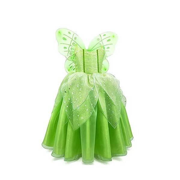OBEEII Déguisement de Fée Clochette Fille Enfant Costume de Fée des Bois Tinker Bell Robe Carnaval Halloween Cosplay Fête Cos