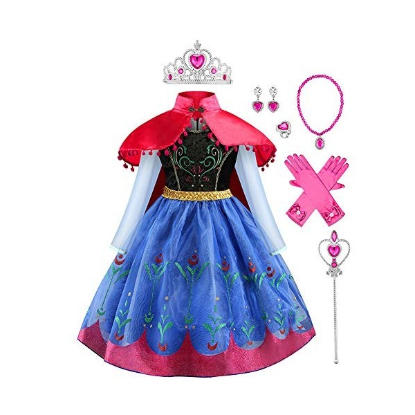 IBAKOM Costume Princesse Elsa Déguisement Fille Reine des Neiges Carnaval Cosplay Halloween Noël Cérémonie Anniversaire Festi