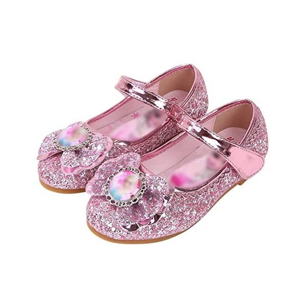 Eleasica Fille Talons Plats Chaussures de Princesse Reine des Neiges Elsa Anna Paillettes Déguisement Violet Argenté Bleu Ros