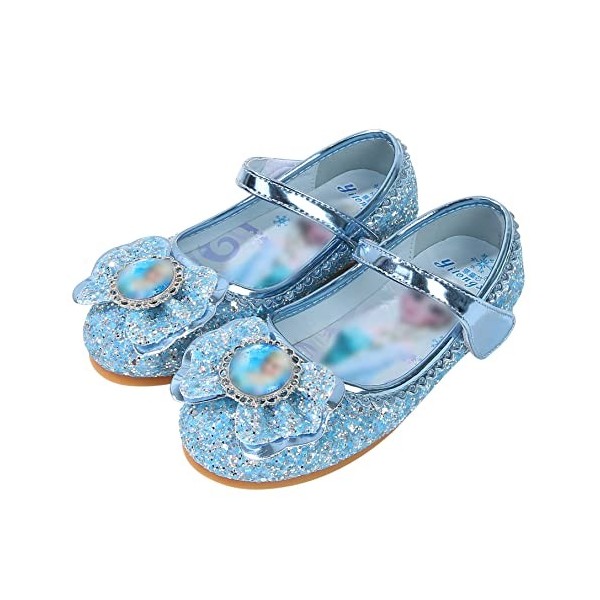 Eleasica Fille Talons Plats Chaussures de Princesse Reine des Neiges Elsa Anna Paillettes Déguisement Violet Argenté Bleu Ros