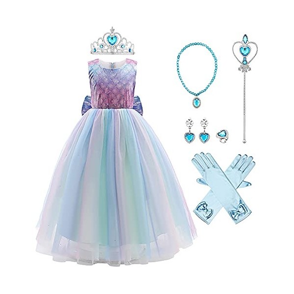 Enfant Filles Sirène Robe Princesse Ariel Déguisement Carnaval Cosplay avec Accessoires Costume de Contes de Fées pour Hallow