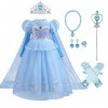 Déguisements Princesse Elsa Anna Robe à Manches Longue Enfant Fille Cosplay Glace Reine des Neige Costume et Accessoires pour