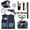 deAO Police Deguisement Enfant Policier Costume Gilet Ensemble de Costume de Police avec Chapeau,Menottes,talkies-Walkies,Lam