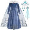 ZaisuiFun Déguisement Costume Princesse Elsa pour Fille Robe Reine des Neiges Bleu Manche Longue Tenue Chaud avec Col en Pelu