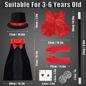 Hereneer Deguisement Magicien Enfant, Costume de Magicien Magicien Accessoires avec Chapeau Magicien, Baguette Magique, Gants