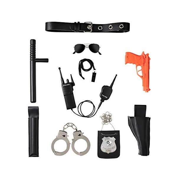 Dress Up America Ultimate All-In-One Police Accessory Role Play Set for Kids- Cop Equipment for kids Includes Gun, handcuffs,